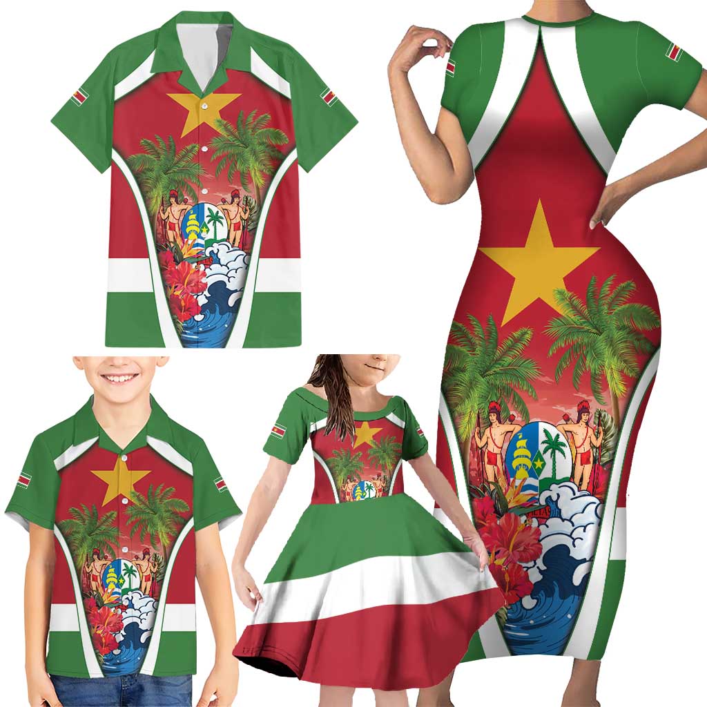 Suriname Ketikoti Family Matching Short Sleeve Bodycon Dress and Hawaiian Shirt Happy Emancipation Day - Wonder Print Shop