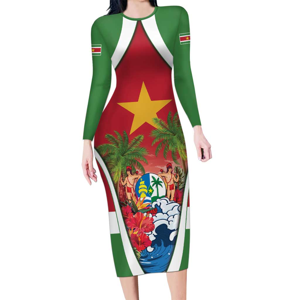 Suriname Ketikoti Long Sleeve Bodycon Dress Happy Emancipation Day - Wonder Print Shop