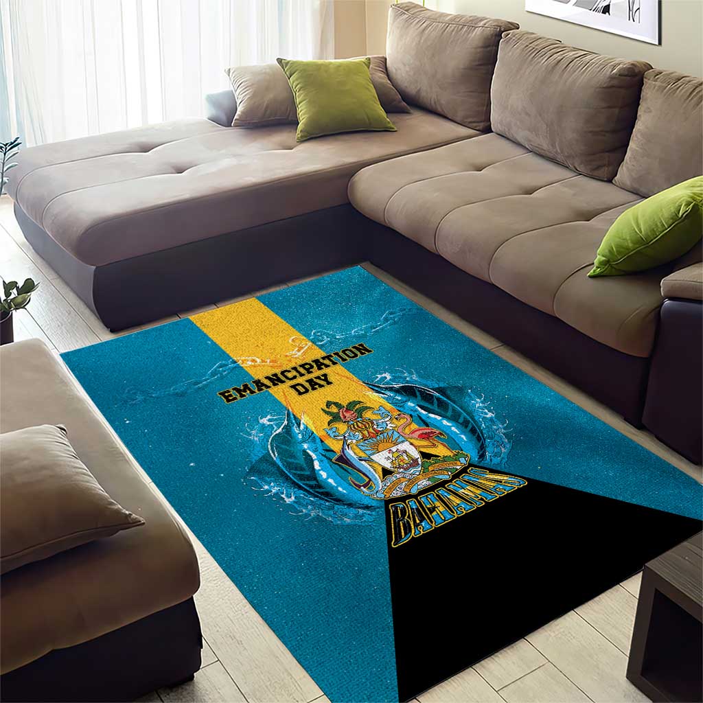 Bahamas Emancipation Day Area Rug Blue Marlin With Coat Of Arms - Wonder Print Shop