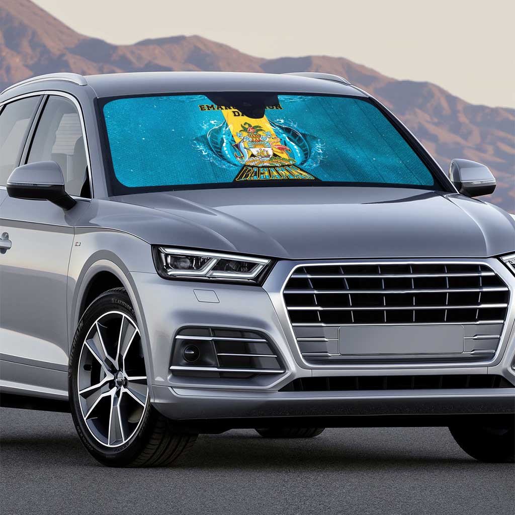 Bahamas Emancipation Day Auto Sun Shade Blue Marlin With Coat Of Arms - Wonder Print Shop