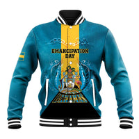 Personalized Bahamas Emancipation Day Baseball Jacket Blue Marlin With Coat Of Arms - Wonder Print Shop