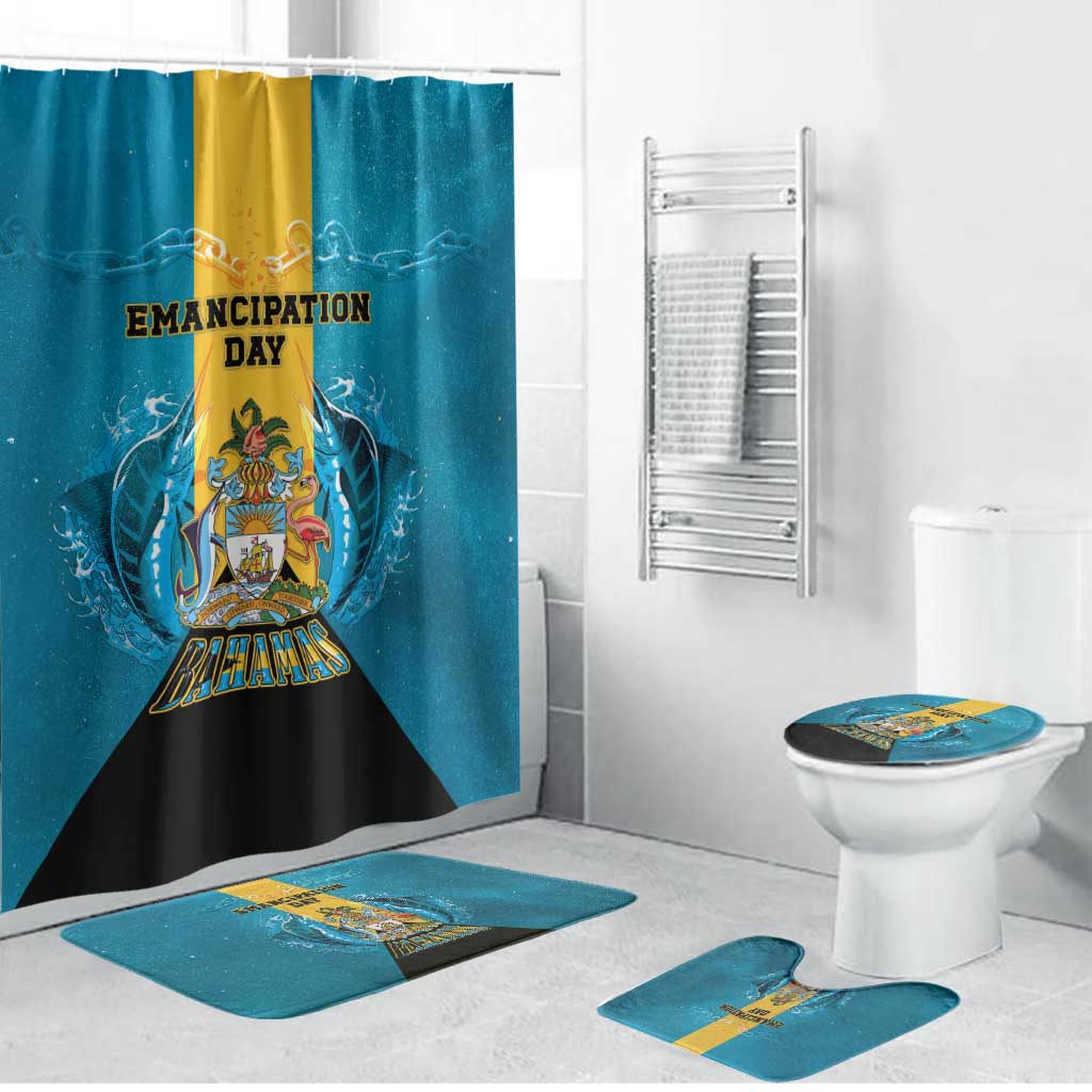 Bahamas Emancipation Day Bathroom Set Blue Marlin With Coat Of Arms - Wonder Print Shop