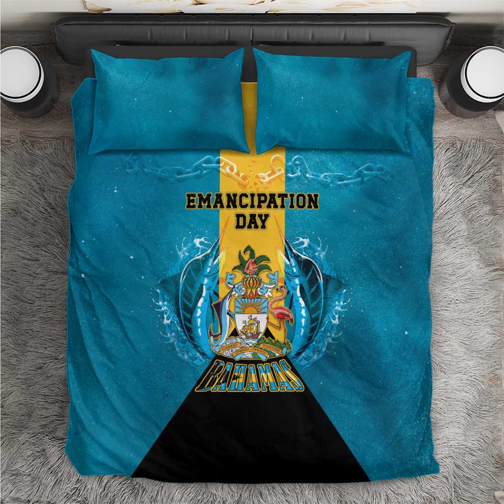 Bahamas Emancipation Day Bedding Set Blue Marlin With Coat Of Arms - Wonder Print Shop