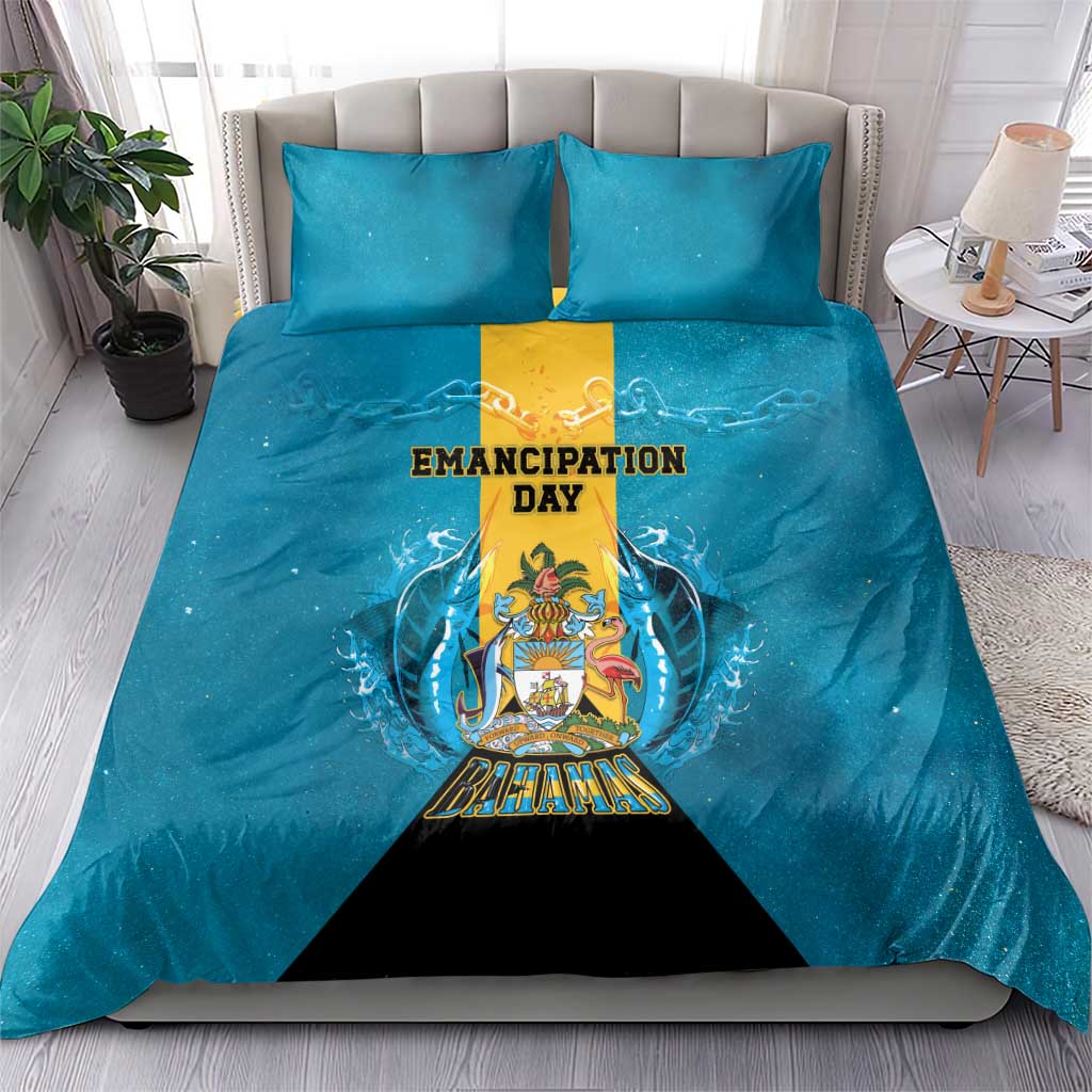 Bahamas Emancipation Day Bedding Set Blue Marlin With Coat Of Arms - Wonder Print Shop