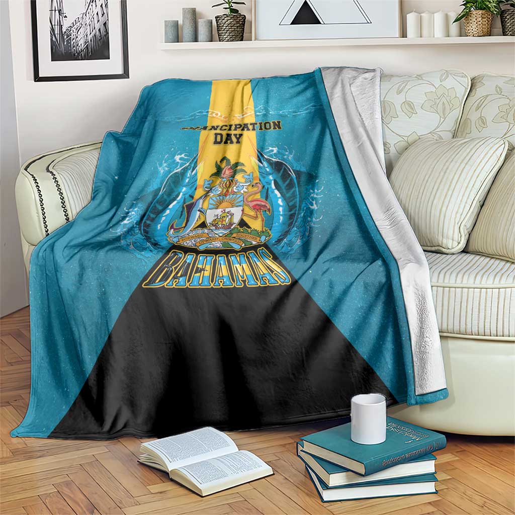 Bahamas Emancipation Day Blanket Blue Marlin With Coat Of Arms - Wonder Print Shop