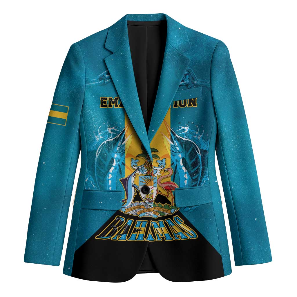 Personalized Bahamas Emancipation Day Blazer Blue Marlin With Coat Of Arms - Wonder Print Shop