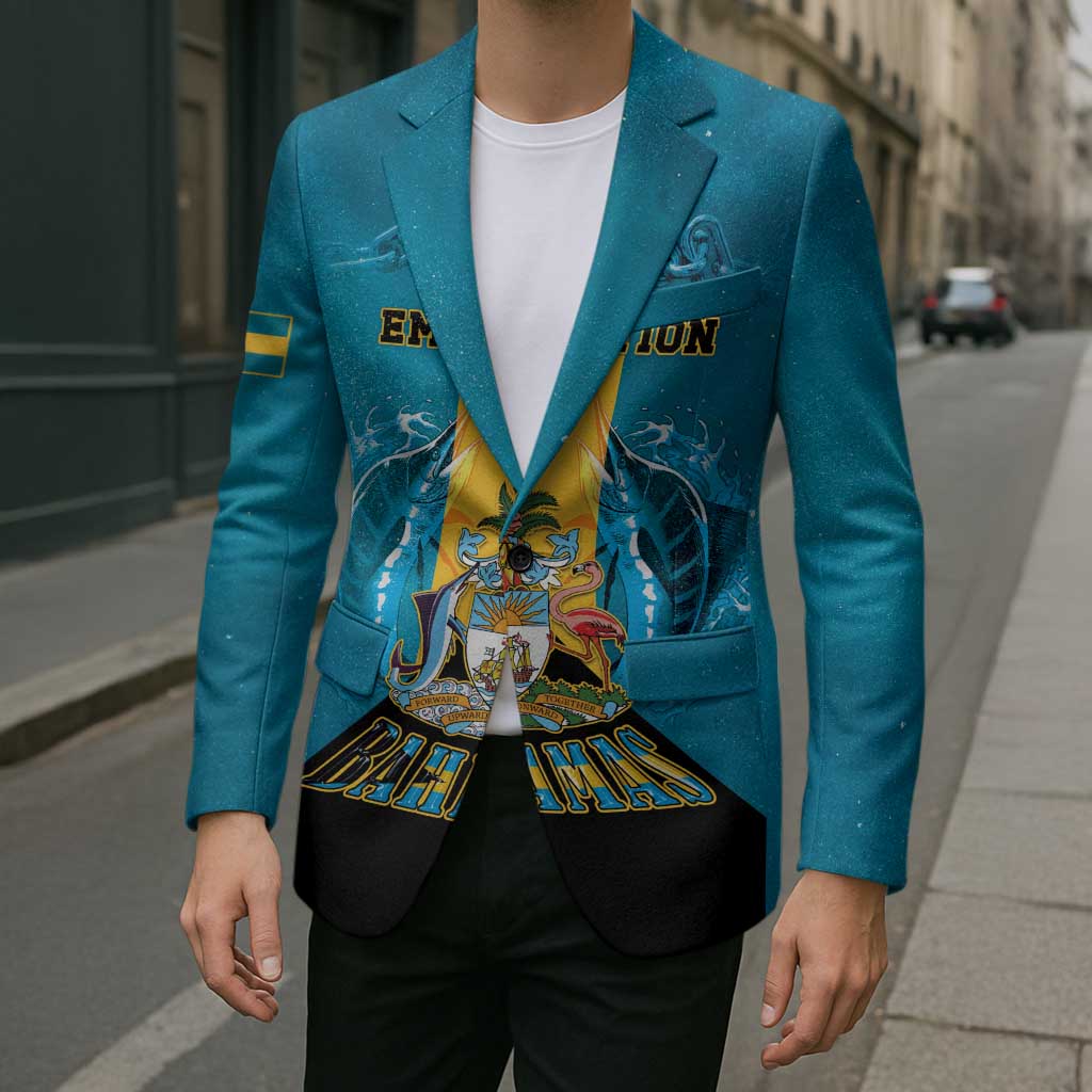 Personalized Bahamas Emancipation Day Blazer Blue Marlin With Coat Of Arms - Wonder Print Shop