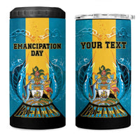Personalized Bahamas Emancipation Day 4 in 1 Can Cooler Tumbler Blue Marlin With Coat Of Arms - Wonder Print Shop