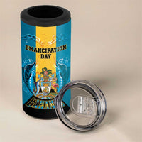 Personalized Bahamas Emancipation Day 4 in 1 Can Cooler Tumbler Blue Marlin With Coat Of Arms - Wonder Print Shop