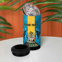Personalized Bahamas Emancipation Day 4 in 1 Can Cooler Tumbler Blue Marlin With Coat Of Arms - Wonder Print Shop