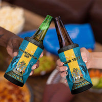 Personalized Bahamas Emancipation Day 4 in 1 Can Cooler Tumbler Blue Marlin With Coat Of Arms - Wonder Print Shop