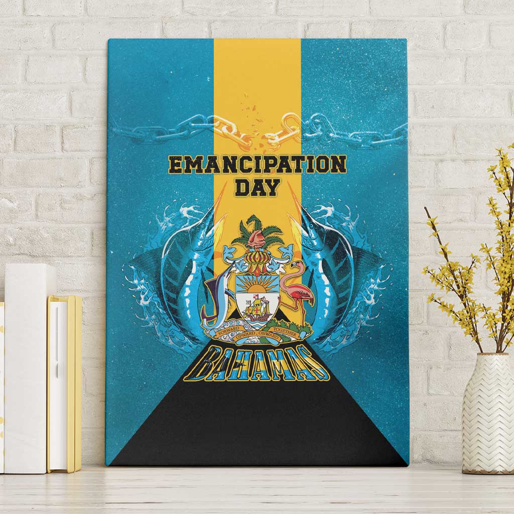 Bahamas Emancipation Day Canvas Wall Art Blue Marlin With Coat Of Arms - Wonder Print Shop