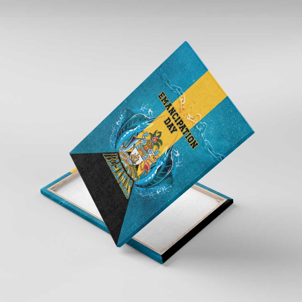 Bahamas Emancipation Day Canvas Wall Art Blue Marlin With Coat Of Arms - Wonder Print Shop