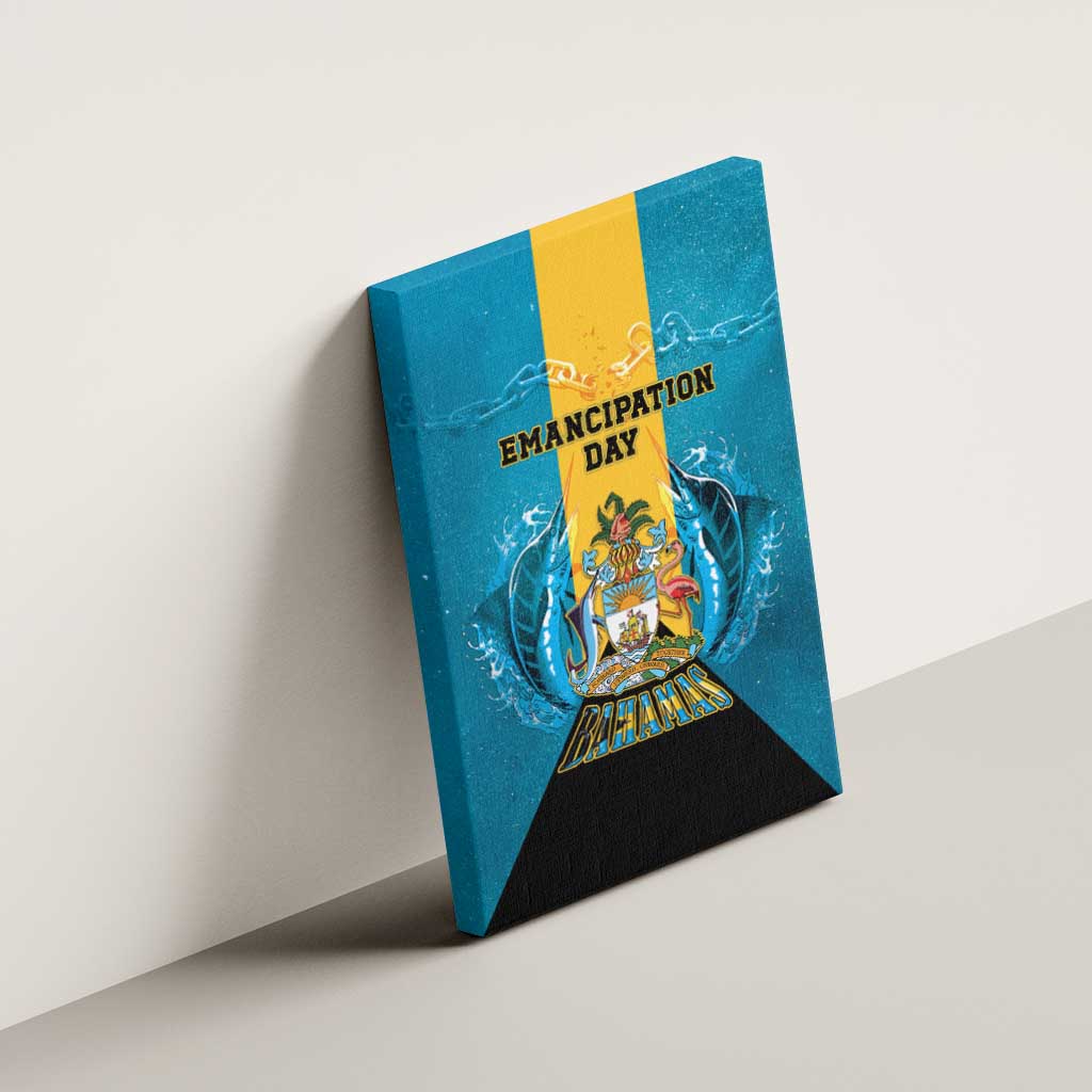 Bahamas Emancipation Day Canvas Wall Art Blue Marlin With Coat Of Arms - Wonder Print Shop