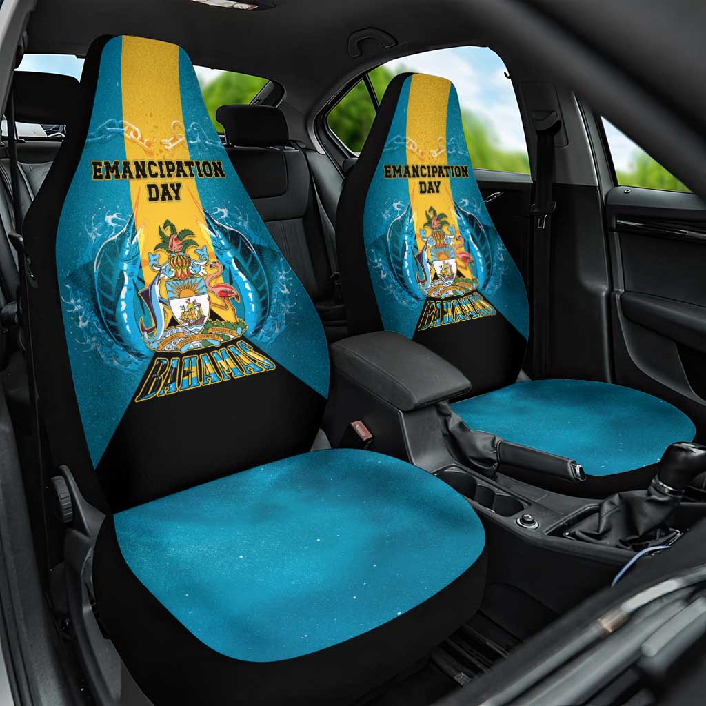 Bahamas Emancipation Day Car Seat Cover Blue Marlin With Coat Of Arms - Wonder Print Shop