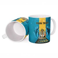 Personalized Bahamas Emancipation Day Ceramic Mug Blue Marlin With Coat Of Arms - Wonder Print Shop