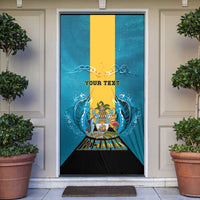 Personalized Bahamas Emancipation Day Door Cover Blue Marlin With Coat Of Arms - Wonder Print Shop