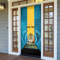 Personalized Bahamas Emancipation Day Door Cover Blue Marlin With Coat Of Arms - Wonder Print Shop