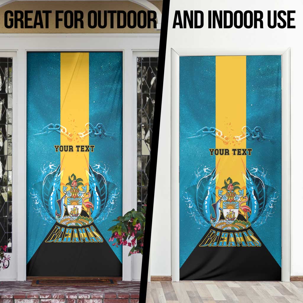 Personalized Bahamas Emancipation Day Door Cover Blue Marlin With Coat Of Arms - Wonder Print Shop