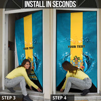 Personalized Bahamas Emancipation Day Door Cover Blue Marlin With Coat Of Arms - Wonder Print Shop