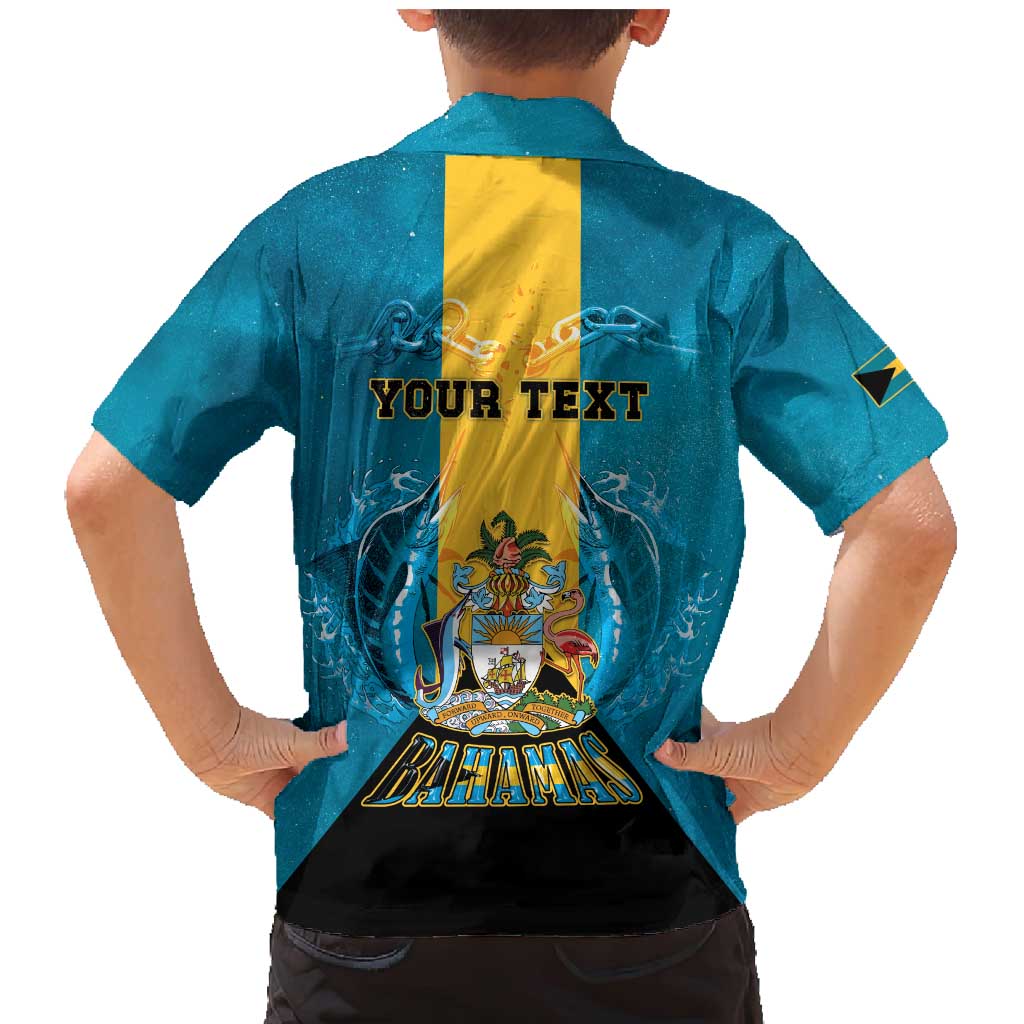 Personalized Bahamas Emancipation Day Family Matching Mermaid Dress and Hawaiian Shirt Blue Marlin With Coat Of Arms - Wonder Print Shop