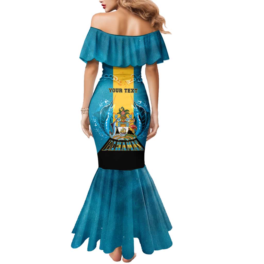 Personalized Bahamas Emancipation Day Family Matching Mermaid Dress and Hawaiian Shirt Blue Marlin With Coat Of Arms - Wonder Print Shop