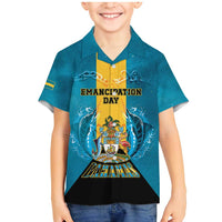 Personalized Bahamas Emancipation Day Family Matching Mermaid Dress and Hawaiian Shirt Blue Marlin With Coat Of Arms - Wonder Print Shop