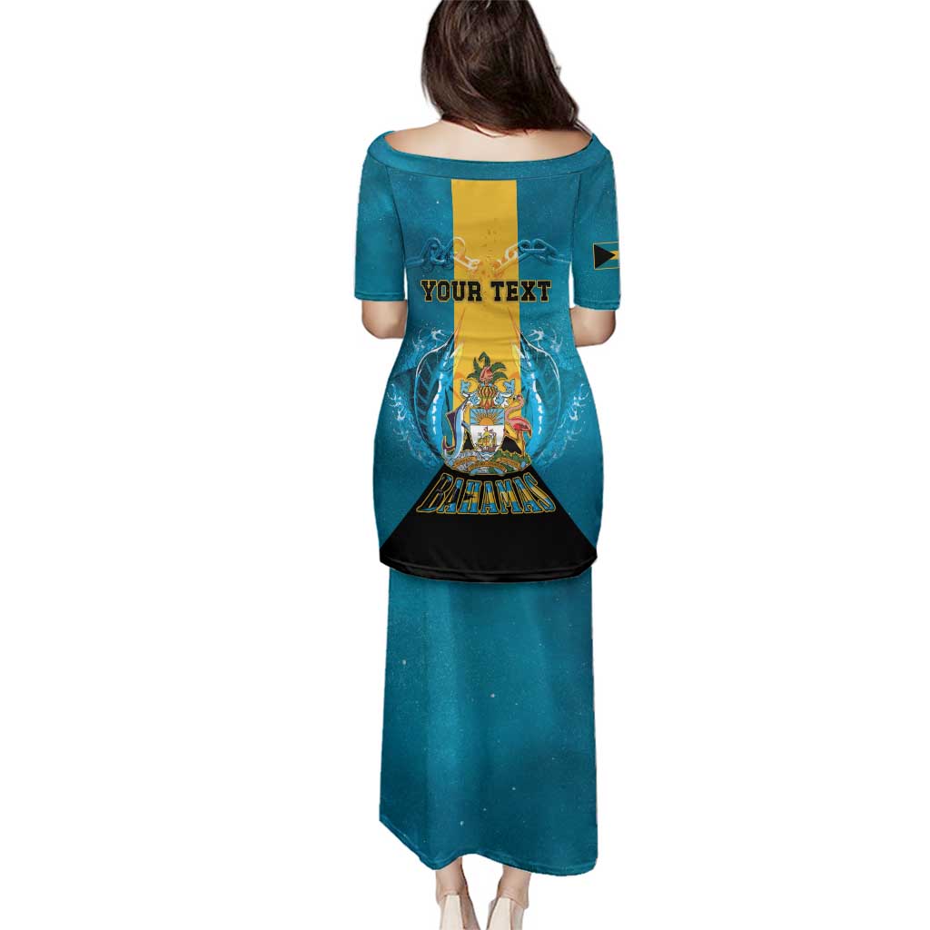 Personalized Bahamas Emancipation Day Family Matching Puletasi and Hawaiian Shirt Blue Marlin With Coat Of Arms - Wonder Print Shop