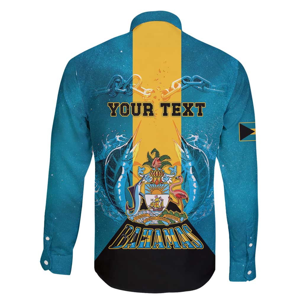 Personalized Bahamas Emancipation Day Family Matching Short Sleeve Bodycon Dress and Hawaiian Shirt Blue Marlin With Coat Of Arms - Wonder Print Shop