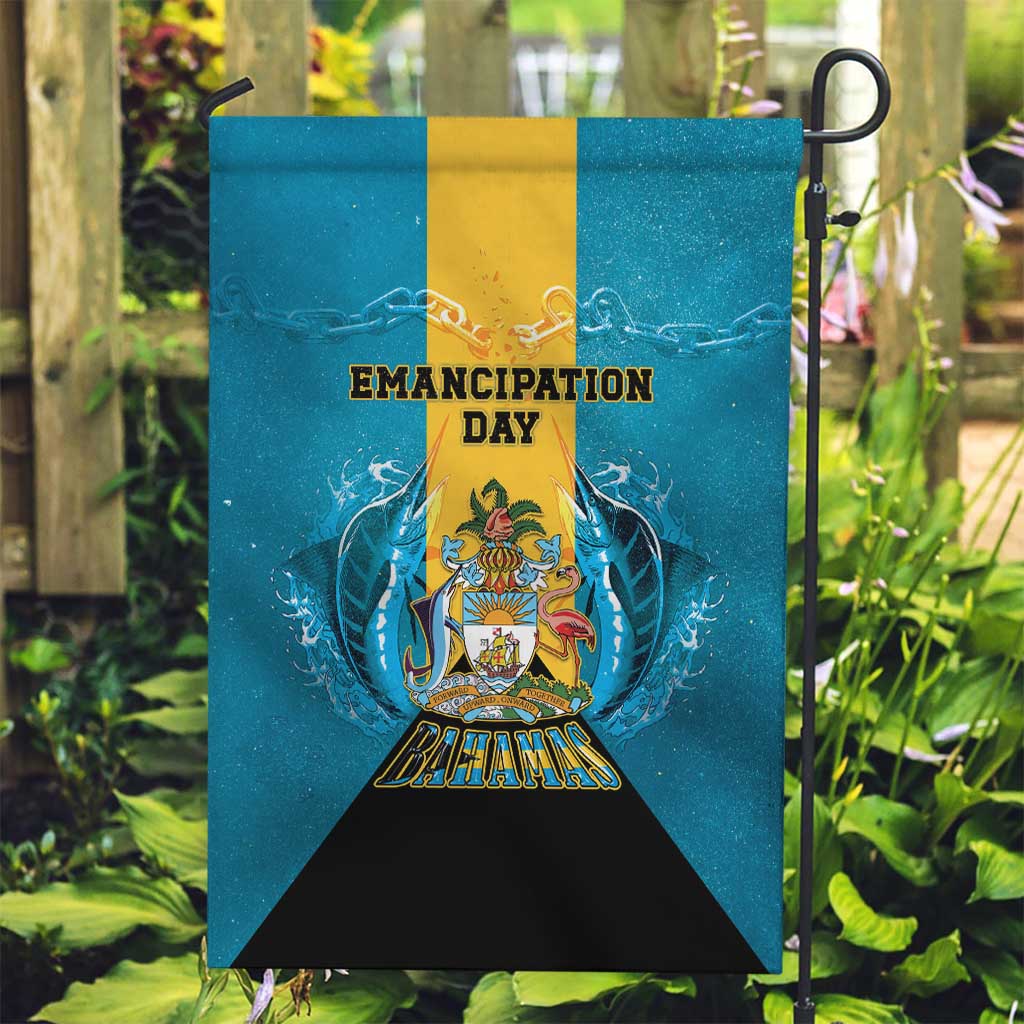 Bahamas Emancipation Day Garden Flag Blue Marlin With Coat Of Arms - Wonder Print Shop