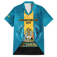 Personalized Bahamas Emancipation Day Hawaiian Shirt Blue Marlin With Coat Of Arms - Wonder Print Shop