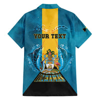 Personalized Bahamas Emancipation Day Hawaiian Shirt Blue Marlin With Coat Of Arms - Wonder Print Shop
