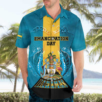 Personalized Bahamas Emancipation Day Hawaiian Shirt Blue Marlin With Coat Of Arms - Wonder Print Shop
