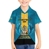 Personalized Bahamas Emancipation Day Hawaiian Shirt Blue Marlin With Coat Of Arms - Wonder Print Shop