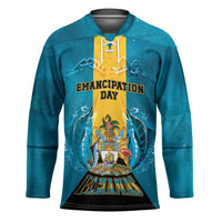 Personalized Bahamas Emancipation Day Hockey Jersey Blue Marlin With Coat Of Arms - Wonder Print Shop