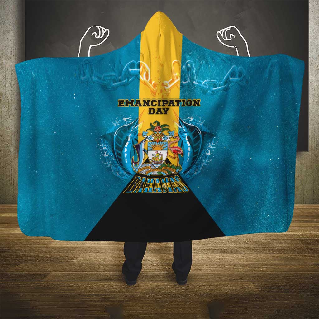 Bahamas Emancipation Day Hooded Blanket Blue Marlin With Coat Of Arms - Wonder Print Shop
