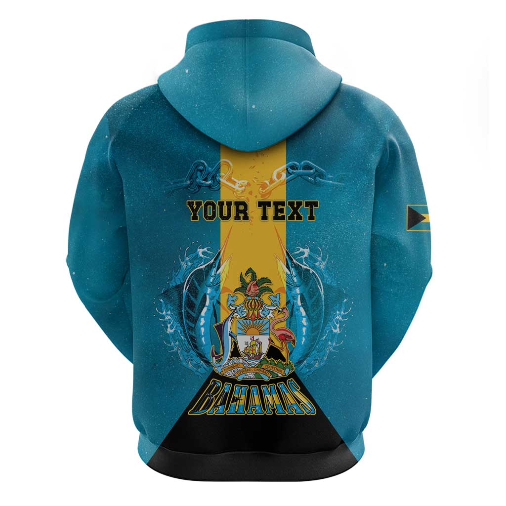 Personalized Bahamas Emancipation Day Hoodie Blue Marlin With Coat Of Arms - Wonder Print Shop