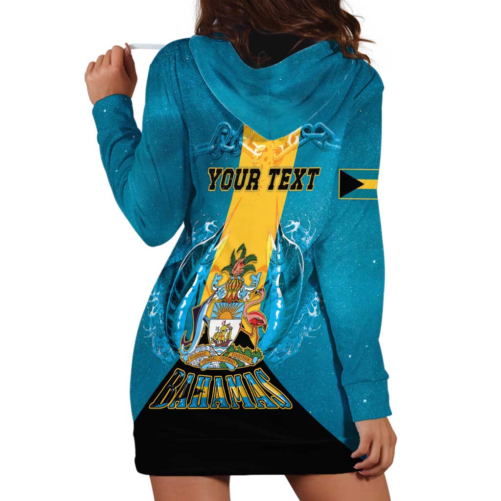 Personalized Bahamas Emancipation Day Hoodie Dress Blue Marlin With Coat Of Arms - Wonder Print Shop