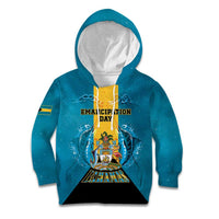 Personalized Bahamas Emancipation Day Kid Hoodie Blue Marlin With Coat Of Arms - Wonder Print Shop