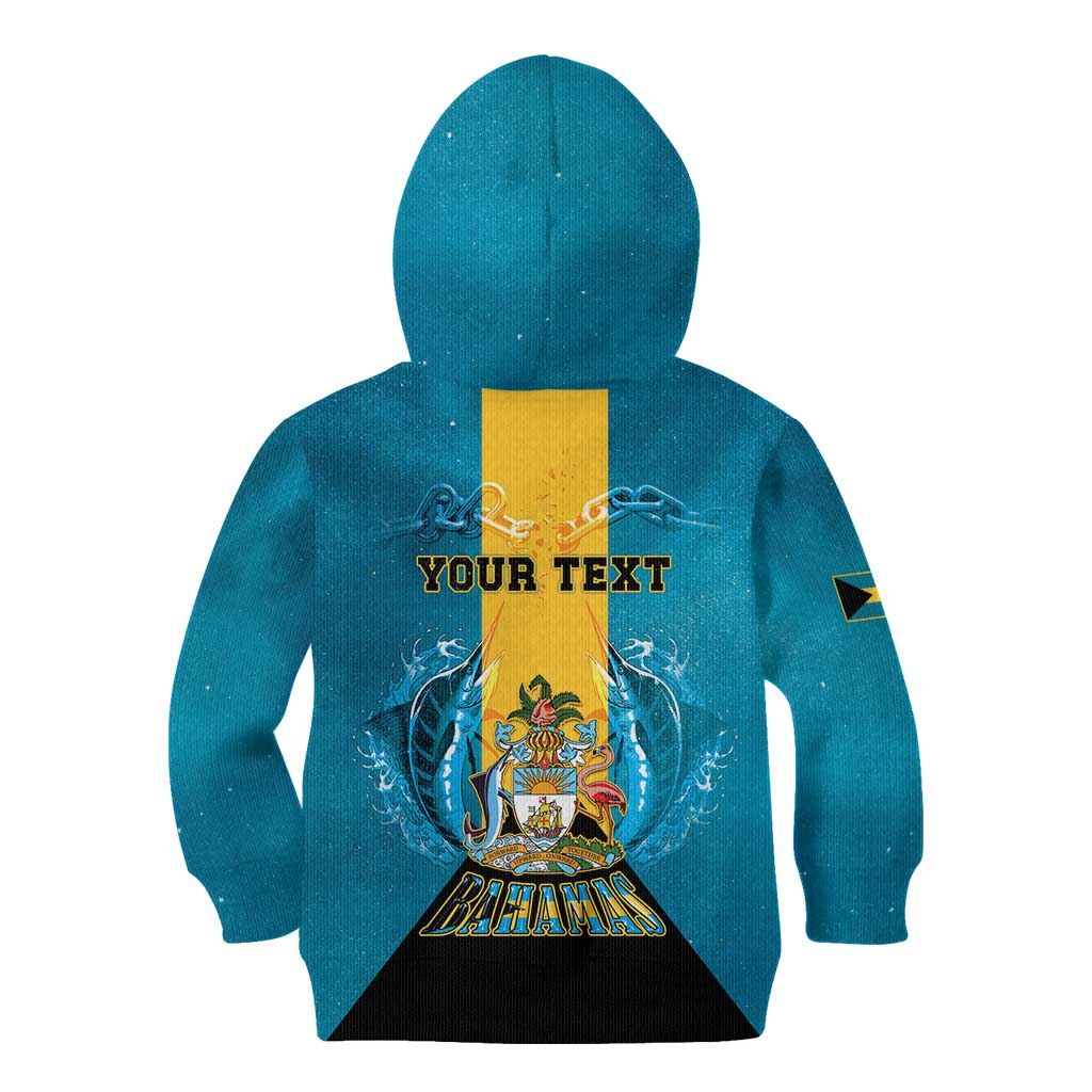Personalized Bahamas Emancipation Day Kid Hoodie Blue Marlin With Coat Of Arms - Wonder Print Shop