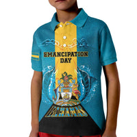 Personalized Bahamas Emancipation Day Kid Polo Shirt Blue Marlin With Coat Of Arms - Wonder Print Shop