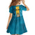 Personalized Bahamas Emancipation Day Kid Short Sleeve Dress Blue Marlin With Coat Of Arms - Wonder Print Shop