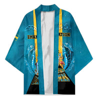 Personalized Bahamas Emancipation Day Kimono Blue Marlin With Coat Of Arms - Wonder Print Shop