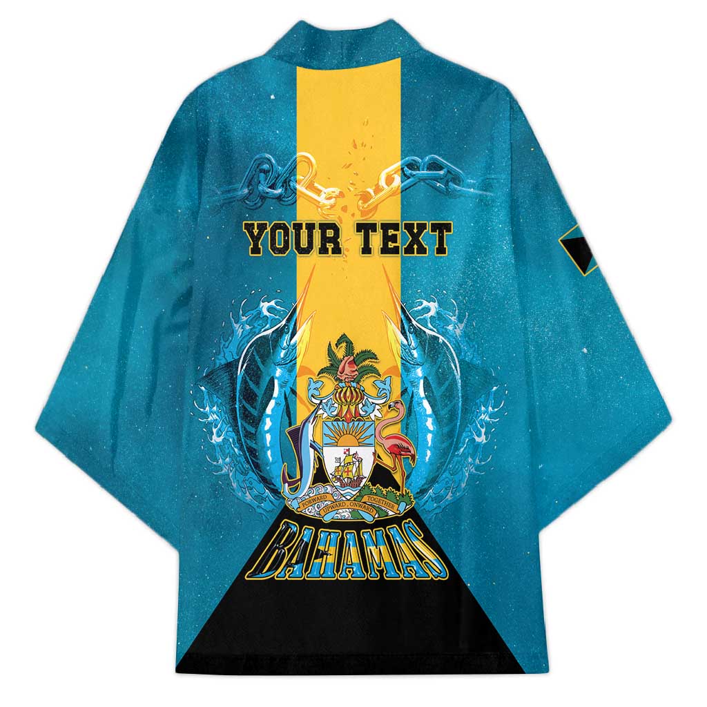Personalized Bahamas Emancipation Day Kimono Blue Marlin With Coat Of Arms - Wonder Print Shop