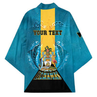 Personalized Bahamas Emancipation Day Kimono Blue Marlin With Coat Of Arms - Wonder Print Shop