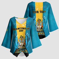 Personalized Bahamas Emancipation Day Kimono Sleeve Blouse Blue Marlin With Coat Of Arms - Wonder Print Shop