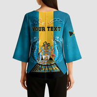 Personalized Bahamas Emancipation Day Kimono Sleeve Blouse Blue Marlin With Coat Of Arms - Wonder Print Shop