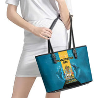 Bahamas Emancipation Day Leather Tote Bag Blue Marlin With Coat Of Arms - Wonder Print Shop