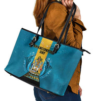 Bahamas Emancipation Day Leather Tote Bag Blue Marlin With Coat Of Arms - Wonder Print Shop