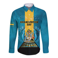 Personalized Bahamas Emancipation Day Long Sleeve Button Shirt Blue Marlin With Coat Of Arms - Wonder Print Shop